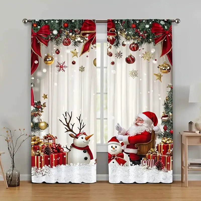 2 - Piece Santa Print Christmas Curtain Set - Digwee