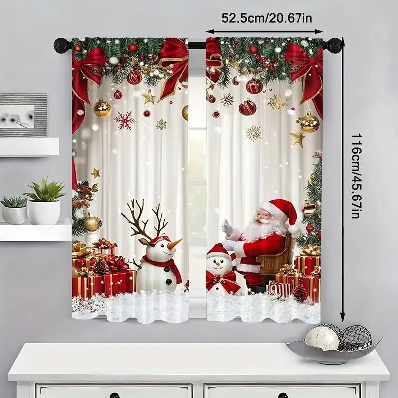 2 - Piece Santa Print Christmas Curtain Set - Digwee