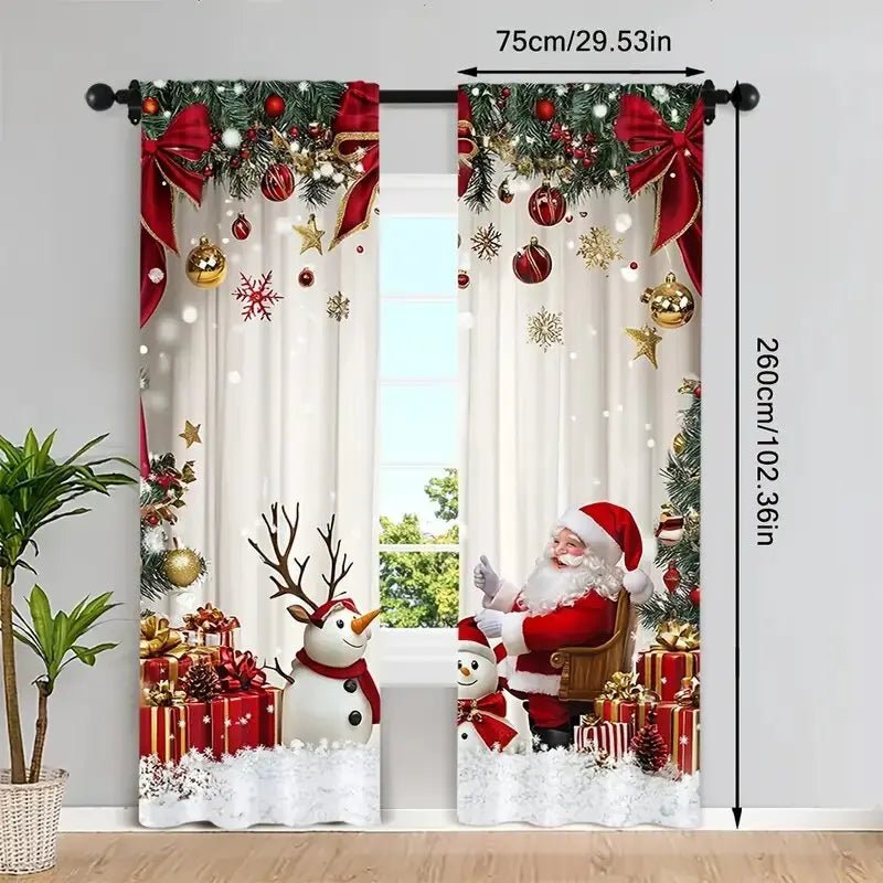 2 - Piece Santa Print Christmas Curtain Set - Digwee