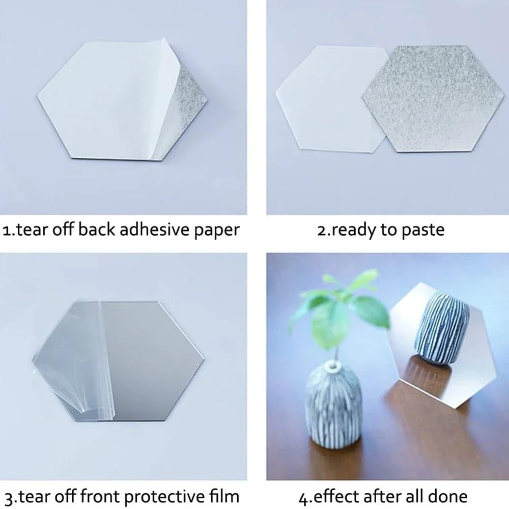 3D Hexagon Acrylic Mirror Wall Stickers - Digwee