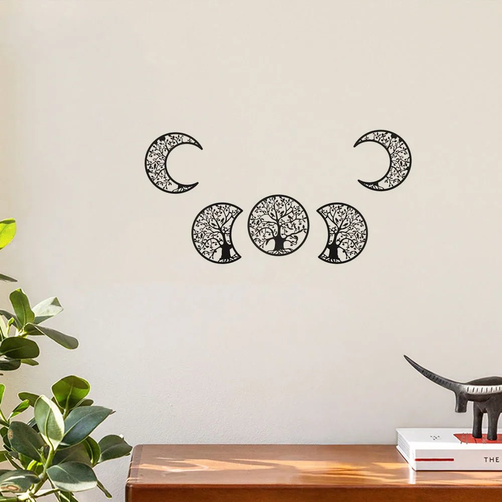 5 - Piece Bohemian Metal Moon Phase Wall Art - Digwee