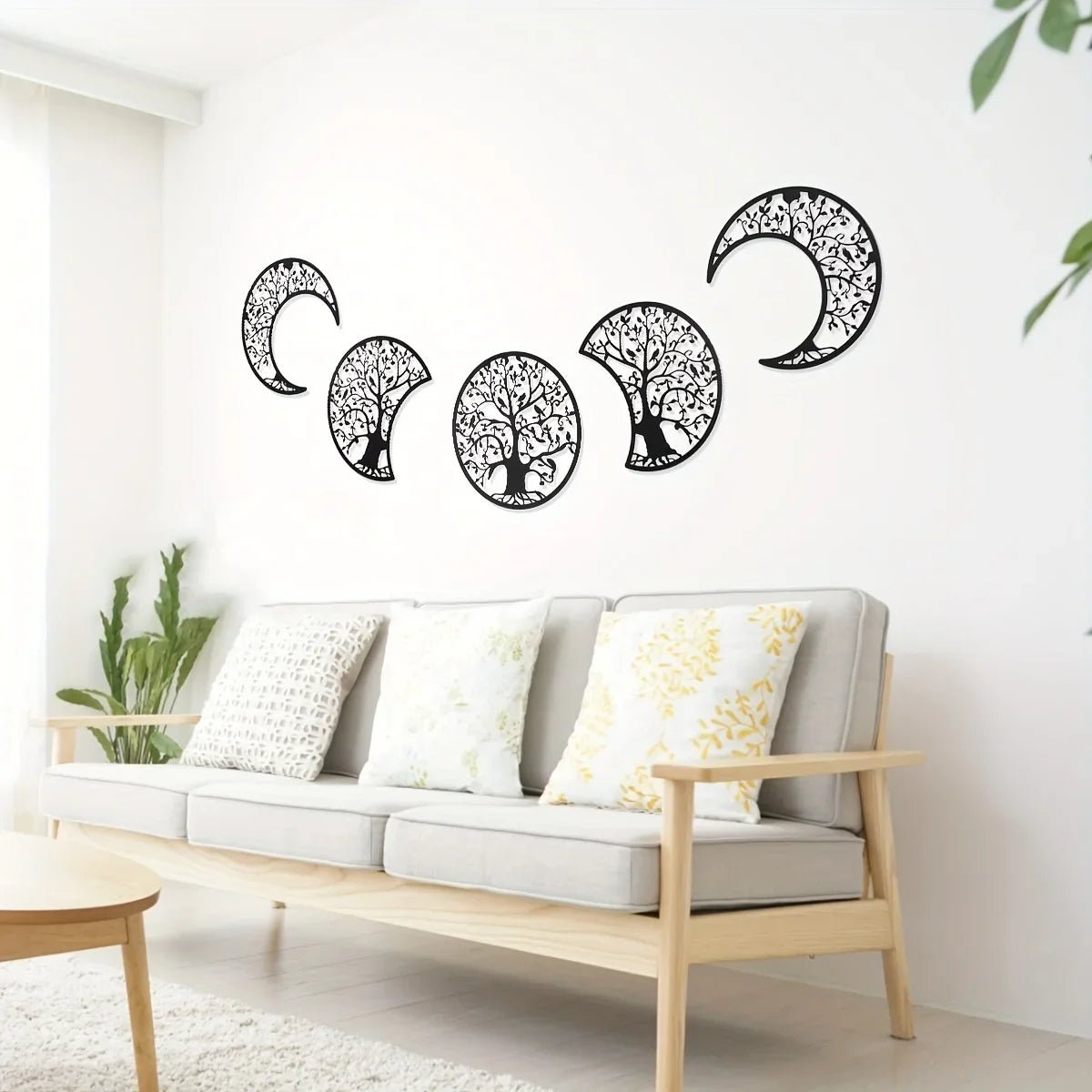 5 - Piece Bohemian Metal Moon Phase Wall Art - Digwee