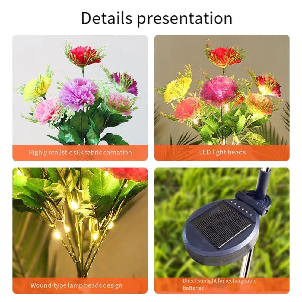 70cm Solar Carnation LED Garden Stake Lights - Digwee