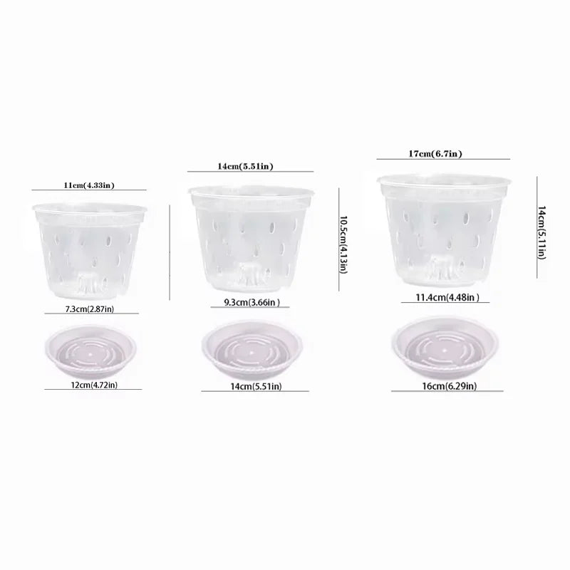 9 - Pack Transparent Orchid Pots with Saucers - Digwee