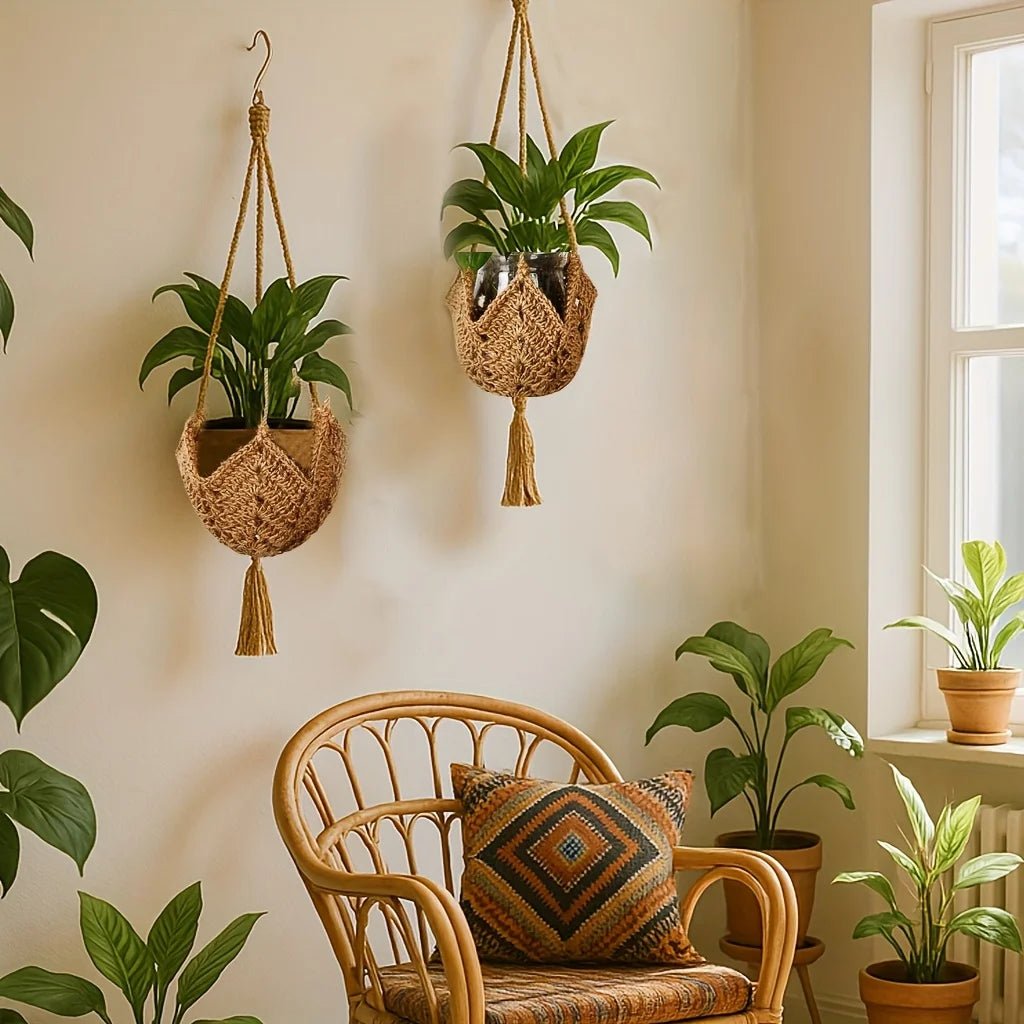 Boho Macrame Jute Hanging Plant Basket - Digwee