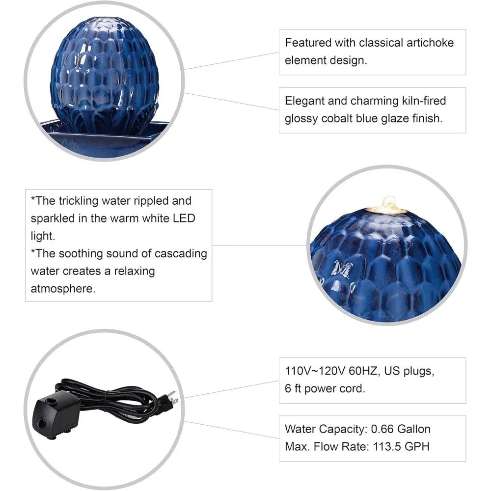 Ceramic Artichoke Pedestal Fountain with LED Light - Digwee