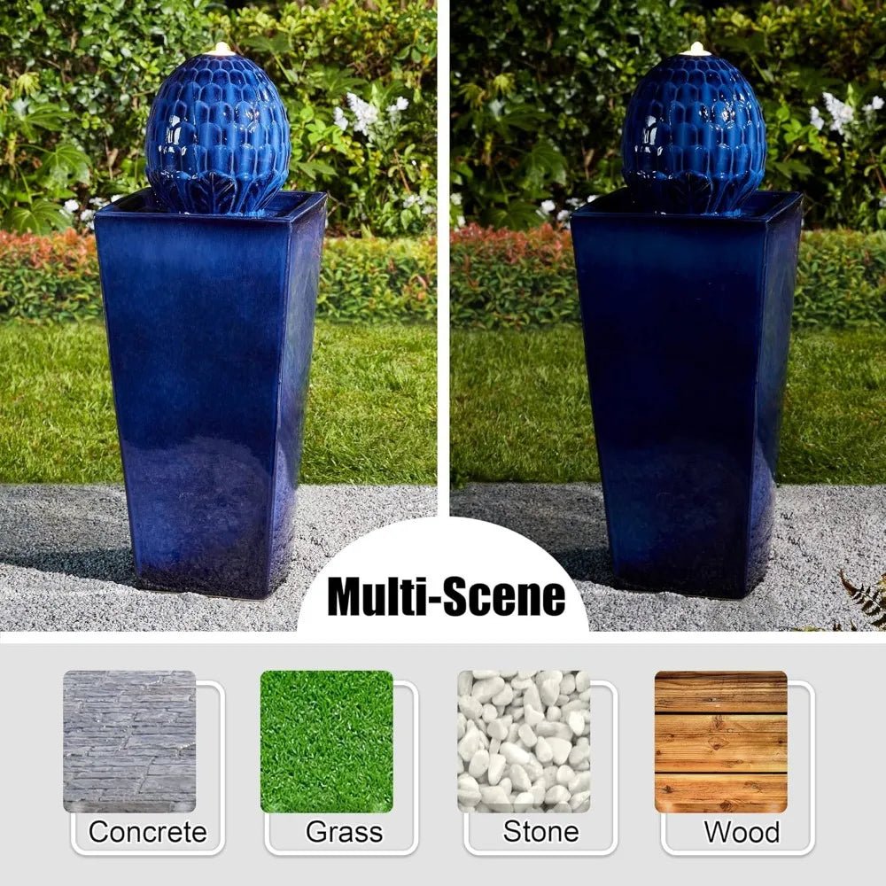 Ceramic Artichoke Pedestal Fountain with LED Light - Digwee