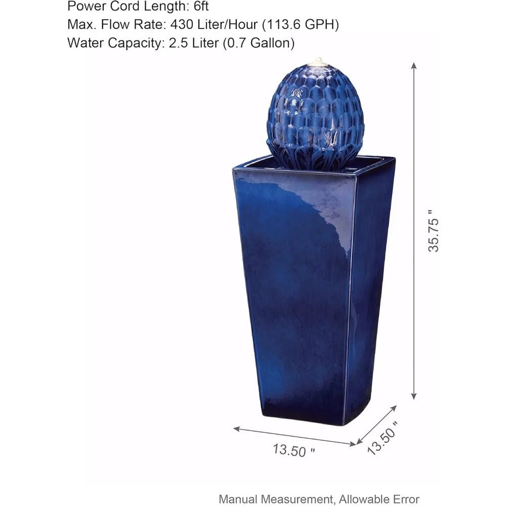 Ceramic Artichoke Pedestal Fountain with LED Light - Digwee