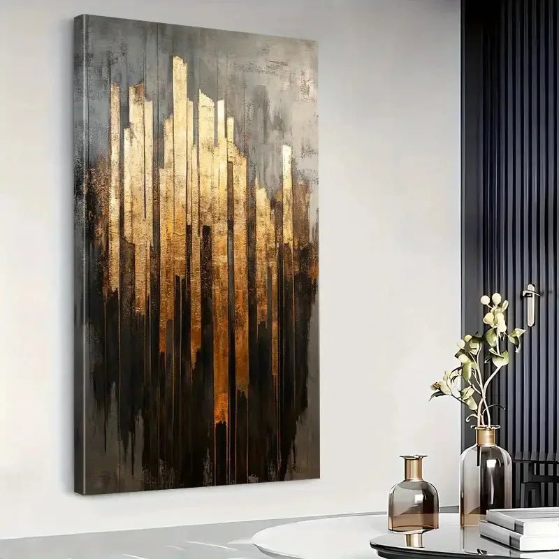 Framed Gold Abstract Canvas Wall Art - Digwee