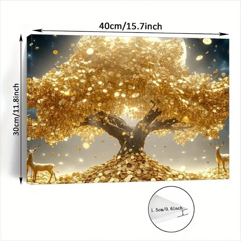 Gold Tree and Deer Canvas Wall Art - Digwee