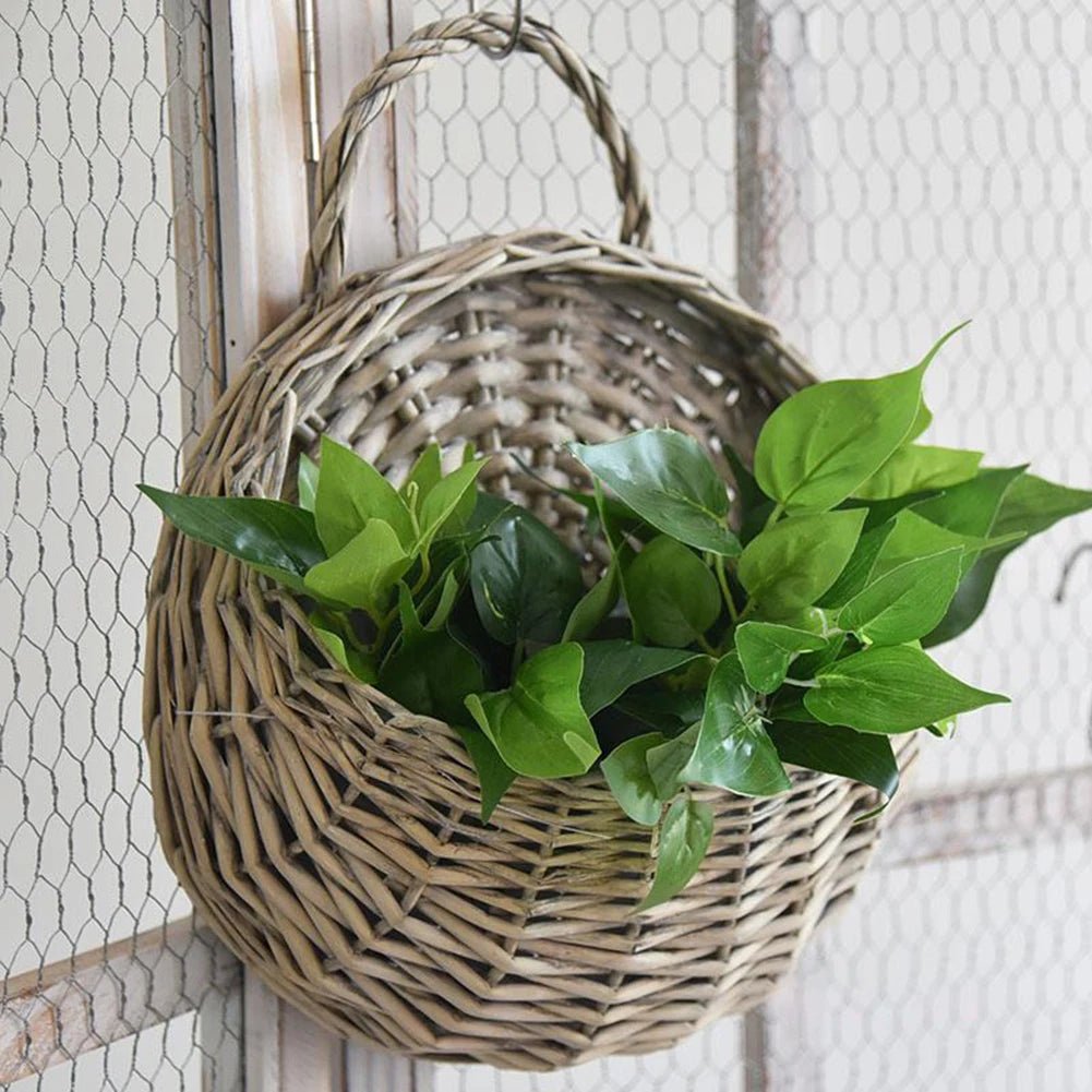 Handmade Rattan Wall - Mounted Flower Basket - Digwee