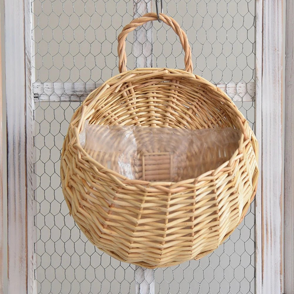 Handmade Rattan Wall - Mounted Flower Basket - Digwee
