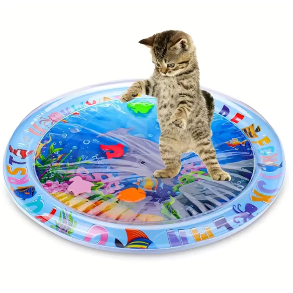 Interactive Cat Water Play Mat – Inflatable Ocean - Themed Sensory Splash Pad - Digwee
