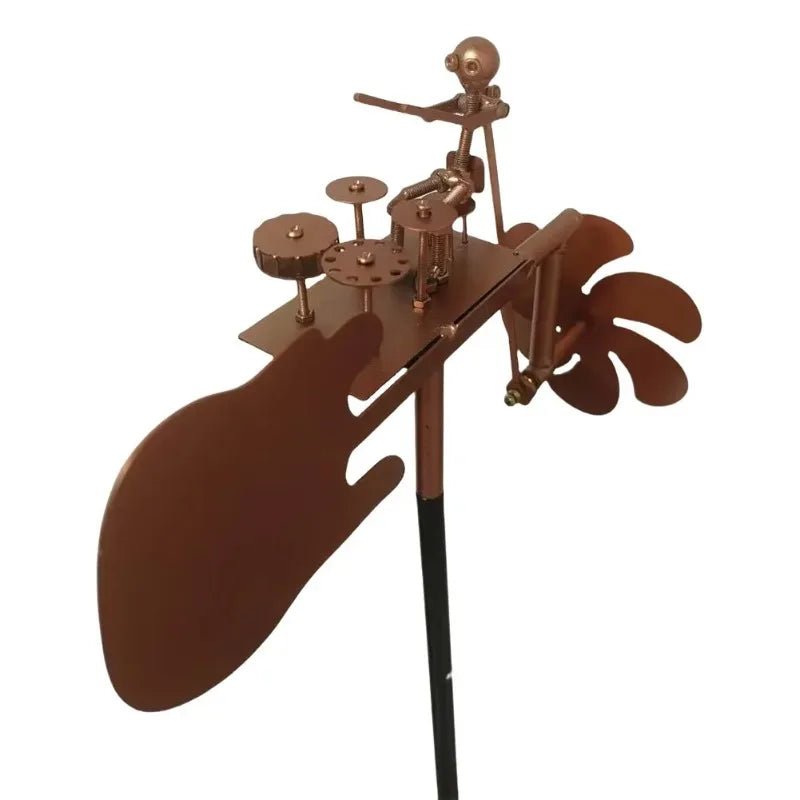 Metal Drummer Wind Spinner Garden Statue - Digwee