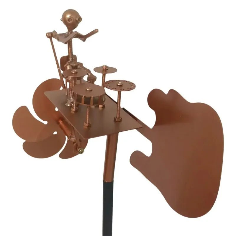 Metal Drummer Wind Spinner Garden Statue - Digwee