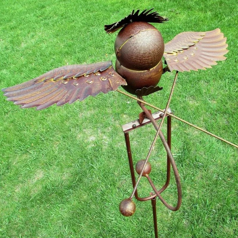 Metal Owl Wind Spinner with Flapping Wings - Digwee