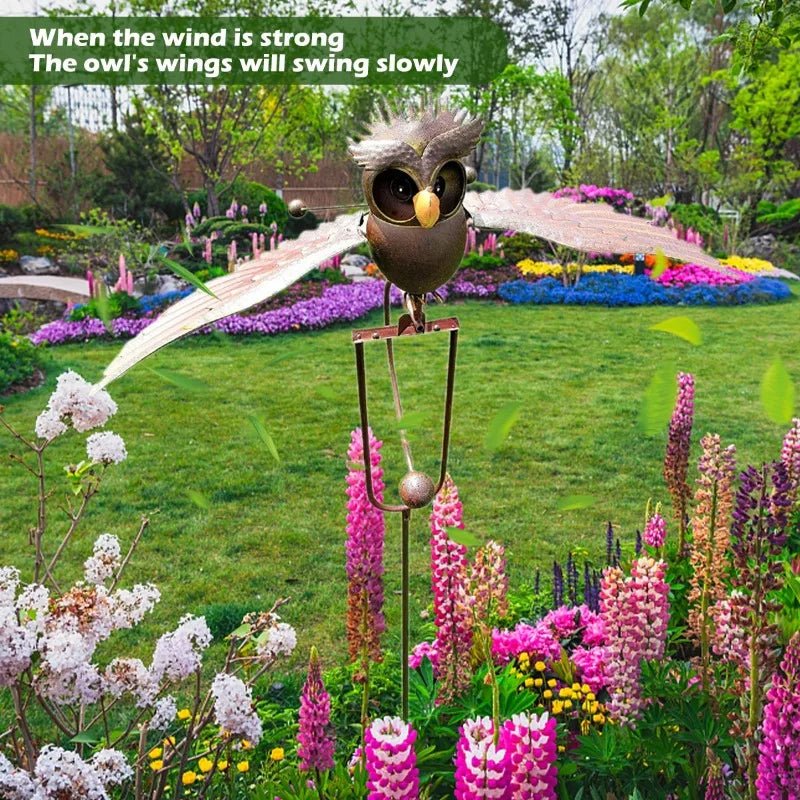 Metal Owl Wind Spinner with Flapping Wings - Digwee