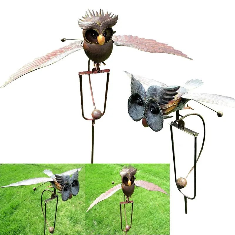Metal Owl Wind Spinner with Flapping Wings - Digwee
