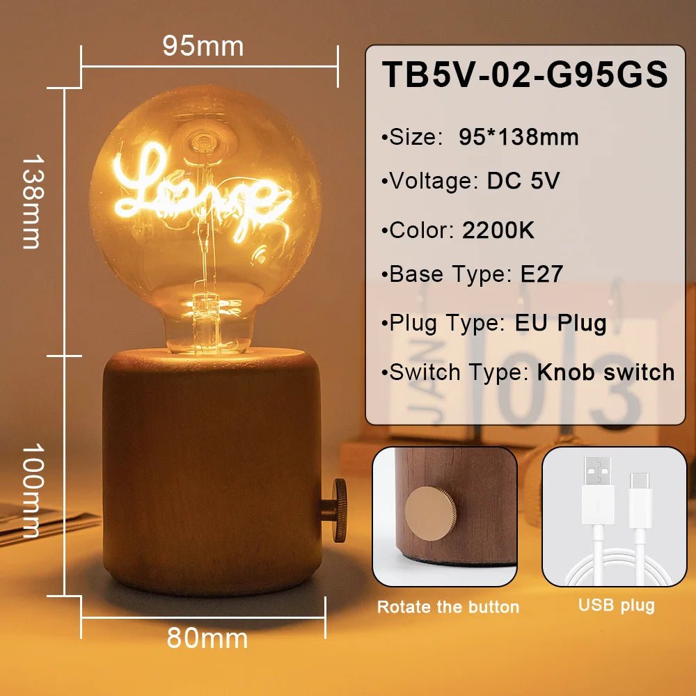 Retro Amber Wood Base Vintage Table Lamp - Digwee