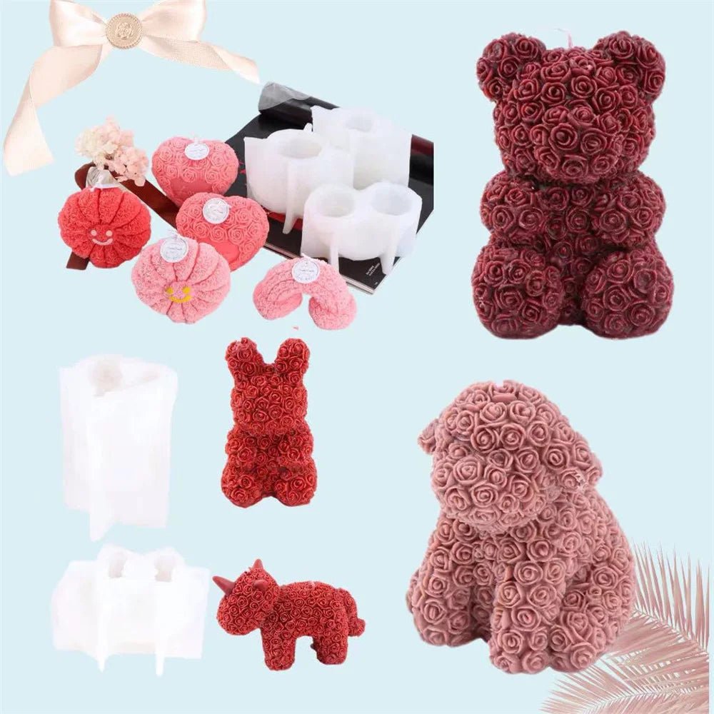Rose Bear Silicone Candle Mold - Digwee