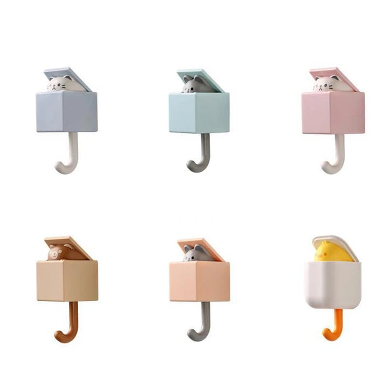 Self - Adhesive Cartoon Cat Wall Hook Rack - Digwee