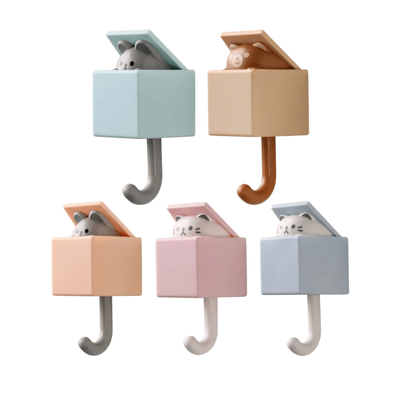 Self - Adhesive Cartoon Cat Wall Hook Rack - Digwee