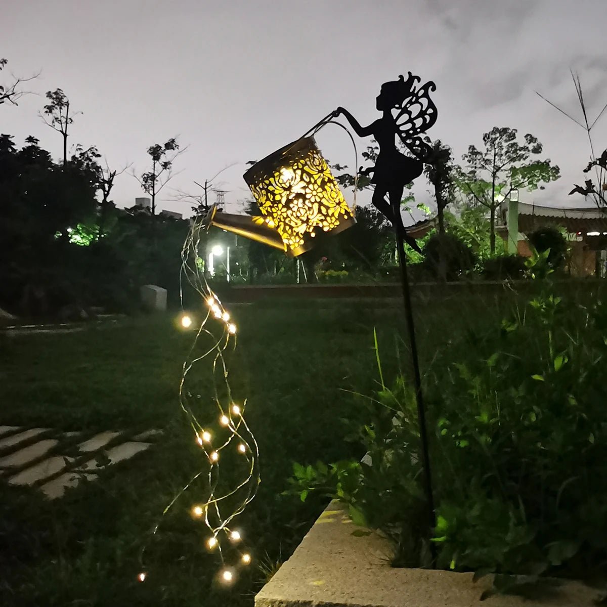 Solar Fairy Watering Can Garden Statue - Digwee