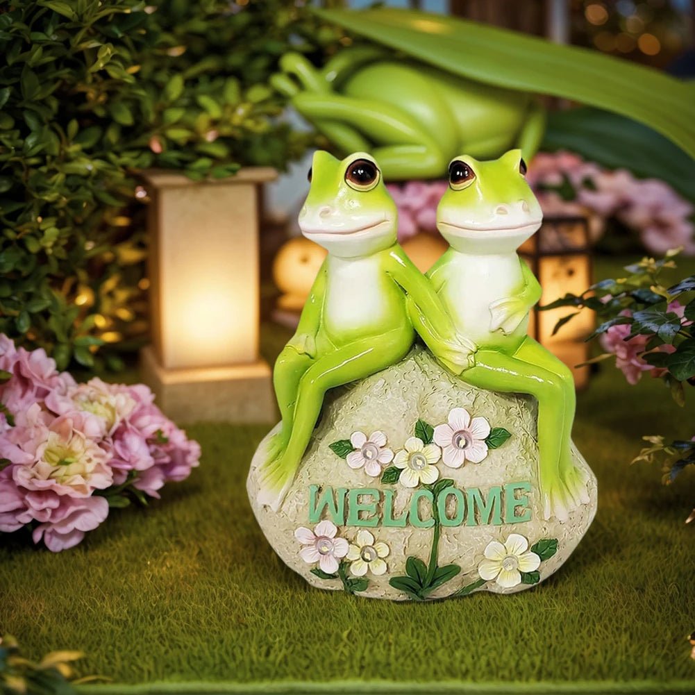 Solar Frog Couple Night Light Garden Ornament - Digwee