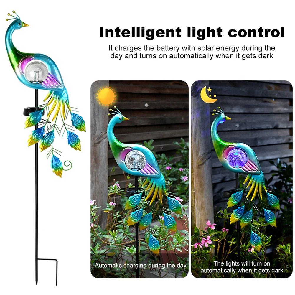 Solar Peacock Garden Stake Light with LED Globe - Digwee