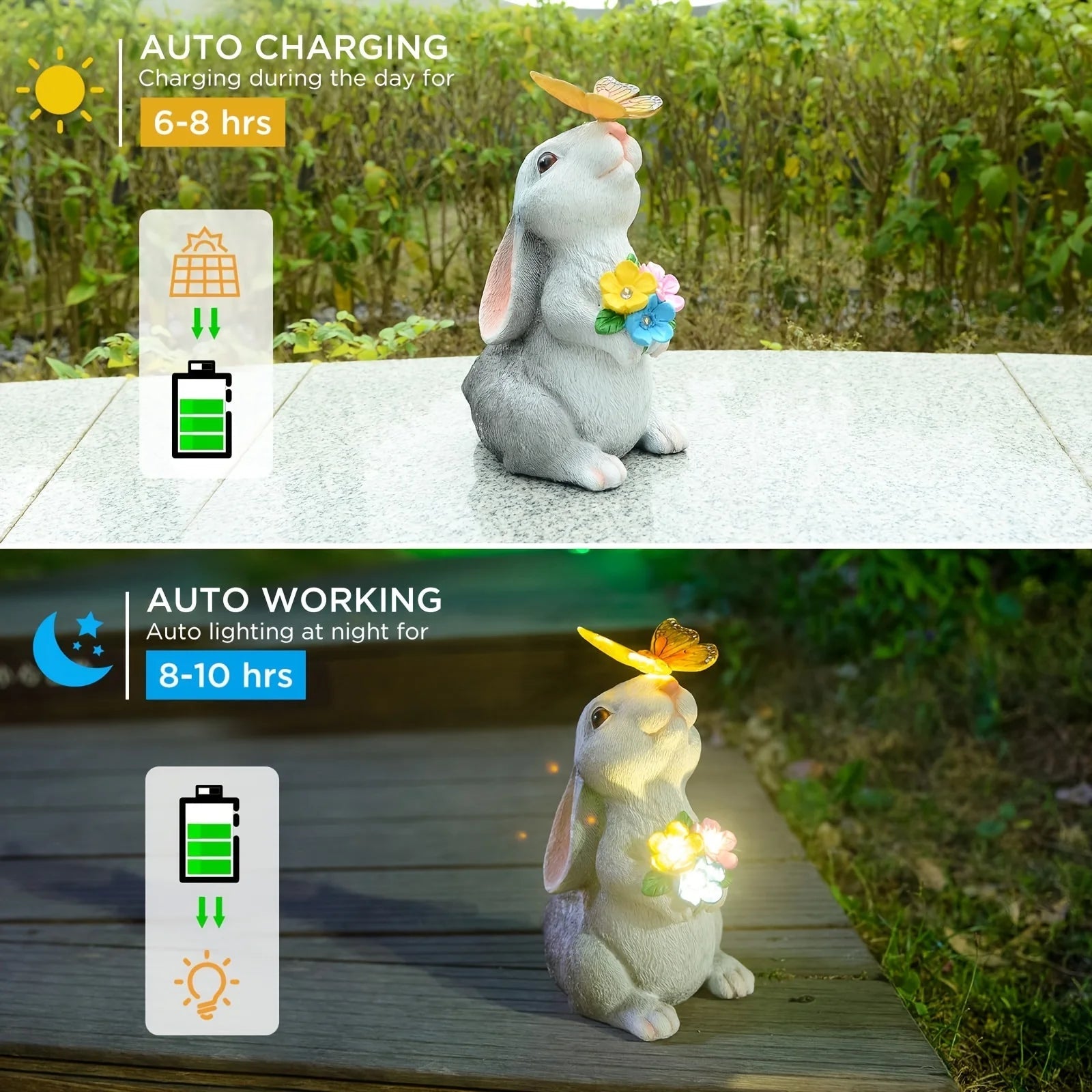Solar Rabbit Statue with Butterfly Light - Digwee