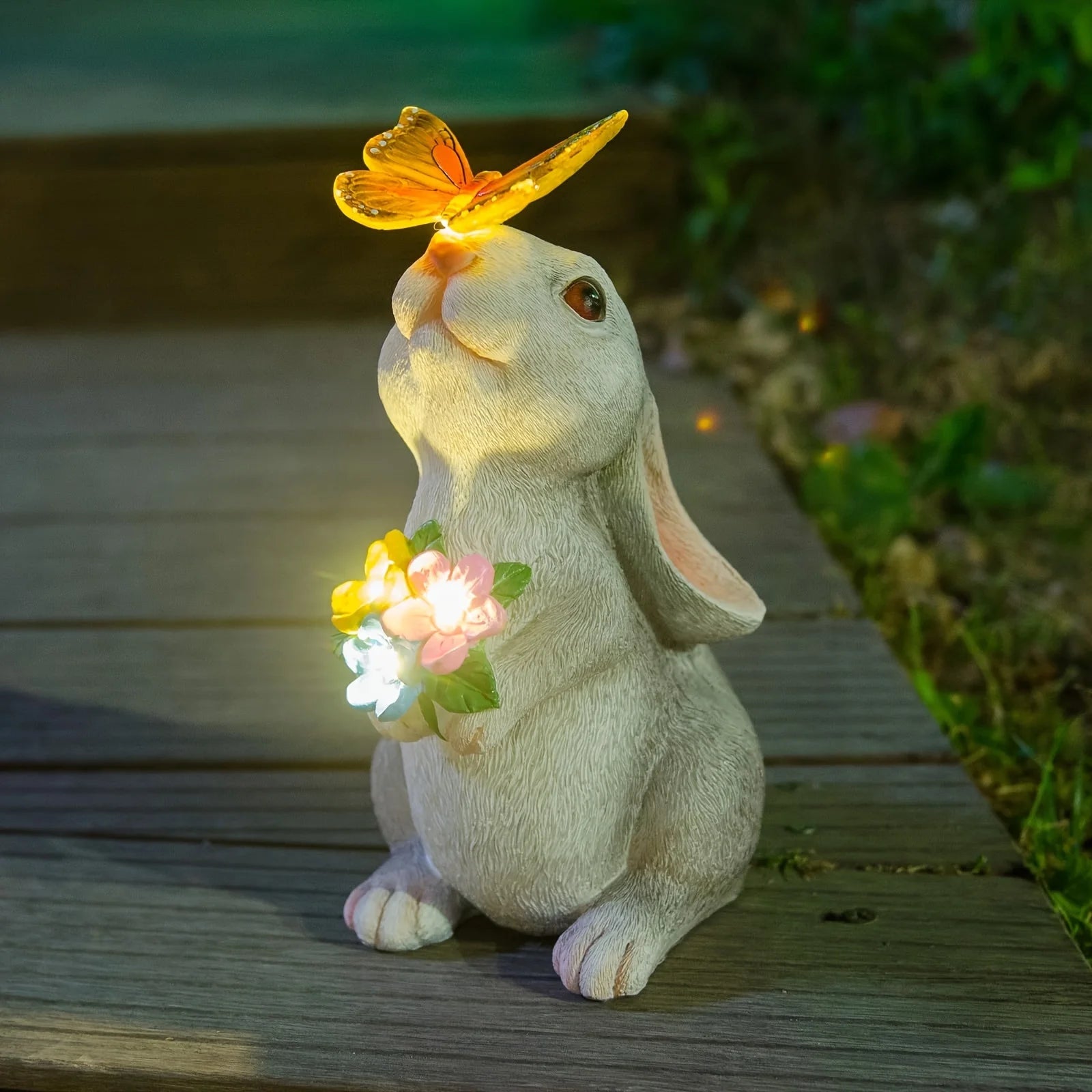 Solar Rabbit Statue with Butterfly Light - Digwee