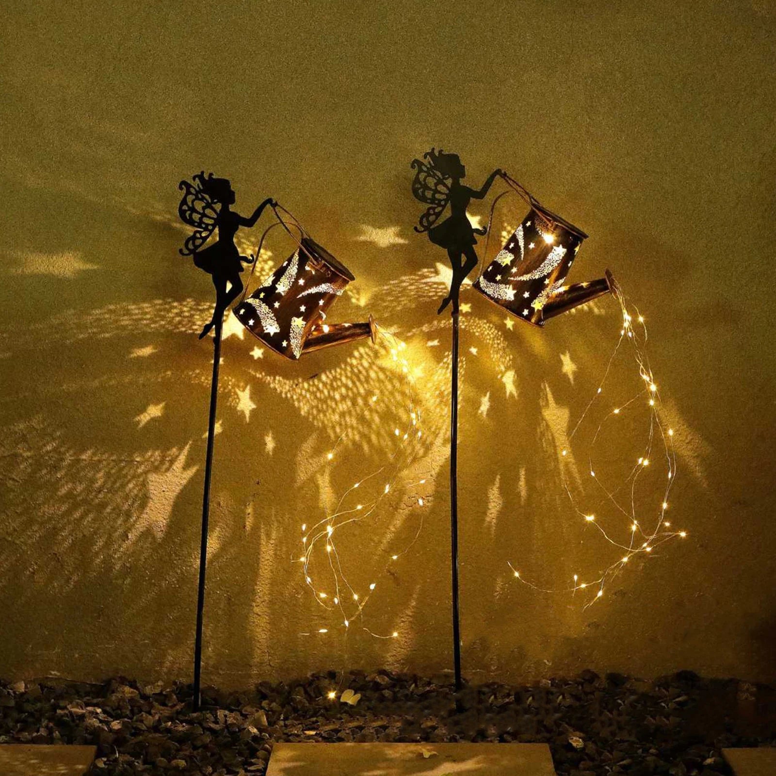 Solar Watering Can Light with Waterfall LEDs - Digwee